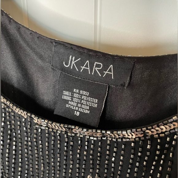 JKara Black Sequin Beaded Knee Length Short Sleeve Cocktail Dress W18 - Picture 4 of 4